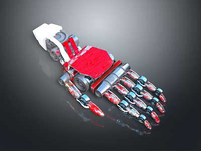 Robotic Arm Mechanical Structure With Metal Joints And Red Silver Components 3d model