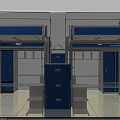 Modern Blue Gray Dormitory Room With Bunk Beds Desks Window And Green Plant