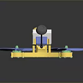 Yellow Blue Drone with Four Propellers Frame White Box and Black Sphere 3d model