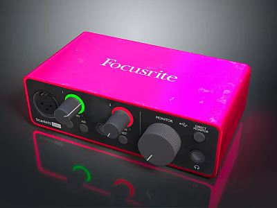 Pink Focusrite Audio Interface Electronic Device With Control Knobs And Input Ports 3d model