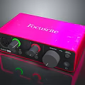 Pink Focusrite Audio Interface Electronic Device With Control Knobs And Input Ports