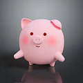 Cute Chubby Pink Cartoon Pig With Smiling Face Blush Cheeks Standing On Dark Background