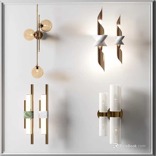 Contemporary Wall Sconces Featuring Brass Glass And Geometric Marble Design 3d model