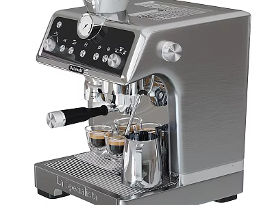 Stainless Steel Espresso Machine Modern Home Kitchen Appliance With Coffee Cups And Milk Frother 3d model