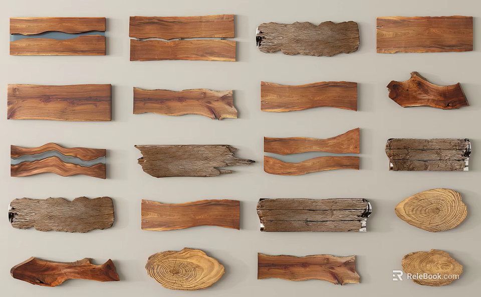 Natural Textured Wood Components With Various Decorative Shapes On Light Background 3d model 
