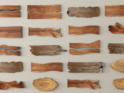 Natural Textured Wood Components With Various Decorative Shapes On Light Background 3d model