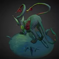 Fantasy Green Game and Movie Character With Glowing Eyes Long Ears on Grass Platform