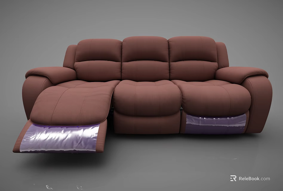 Comfortable Brown Multi Person Sofa With Dual Reclining Upholstered Design 3d model