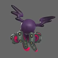 Purple Aquatic Octopus with Yellow Eyes and Red and Green Tentacles in 3D Model Design