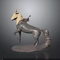 Artistic Copper Horse Sculpture With Flowing Mane Tail And Rearing Leg On Circular Base
