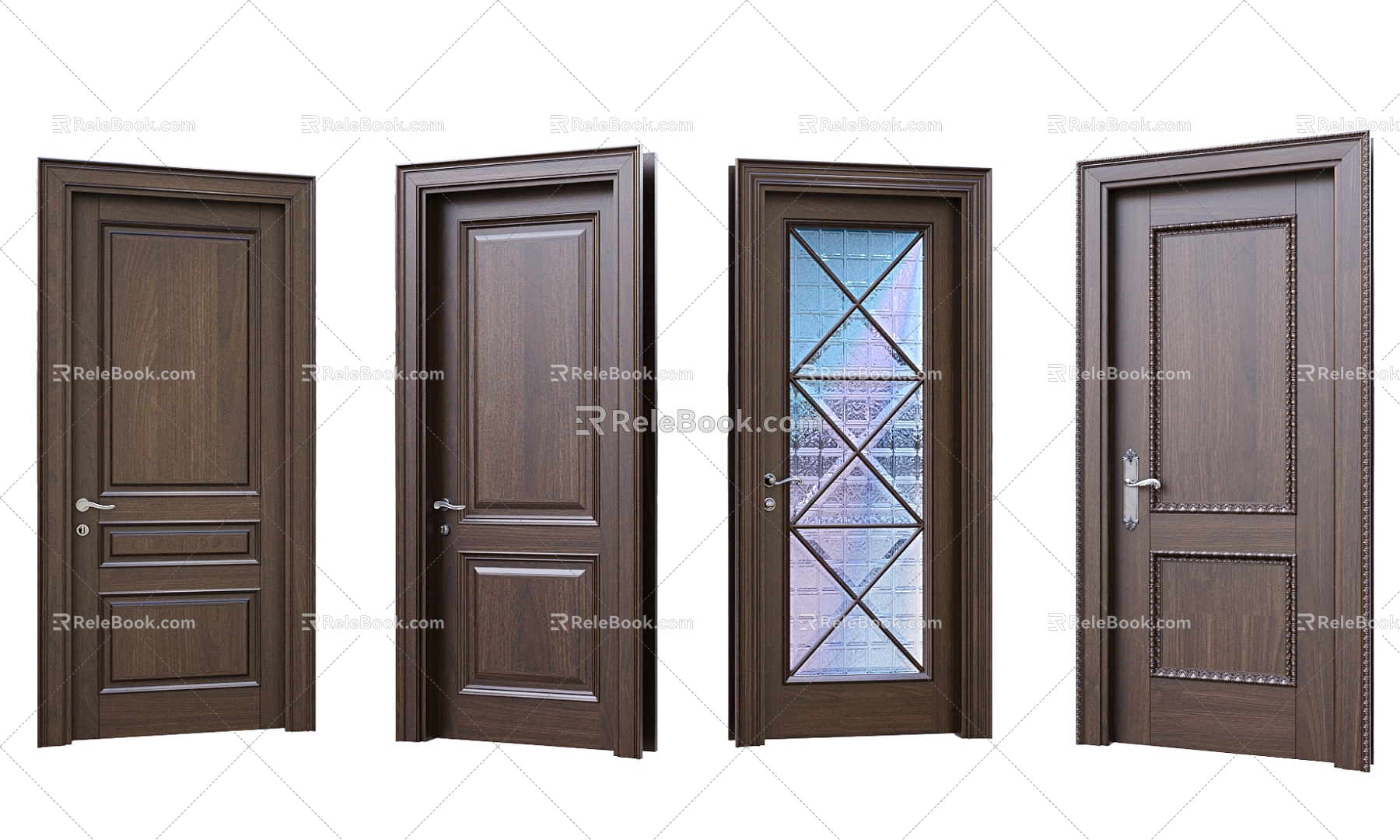 Vintage Door Wooden Glass Swing Door 3d model