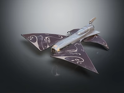 Cosmic Exploration Aerospace Craft Featuring Artistic Patterned Wings And Metallic Design 3d model