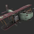 Vintage Biplane Fighter Plane With Green Fuselage Red Wings And Machine Gun