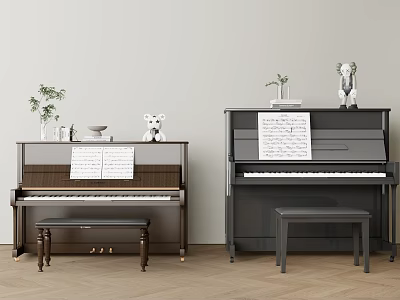 Stylish Two Pianos Interior With Sheet Music Decorative Items And Wooden Floor 3d model