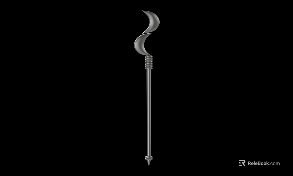 Metal Spiral Weapon With Curved Top Long Pole And Pointed Tip 3d model 