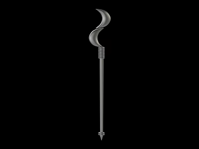 Metal Spiral Weapon With Curved Top Long Pole And Pointed Tip 3d model