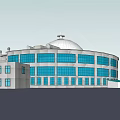 Museum Building Featuring White Dome Blue Glass Facade And Multi Story Design