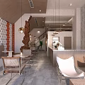 Minimalist Bubble Tea Shop Interior With Wooden Tables Hanging Lamps And Menu Wall Plants