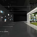 Exhibition Space With Green Plant Wall Large Screen Cityscape Lawn Floor And Picture Frames