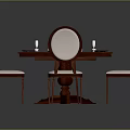 Wooden Dining Table Set With Four Upholstered Chairs And Tableware Setting 3d model
