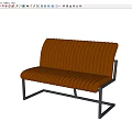 Modern Brown Ribbed Leather Bench With Black Metal Frame Design 3d model