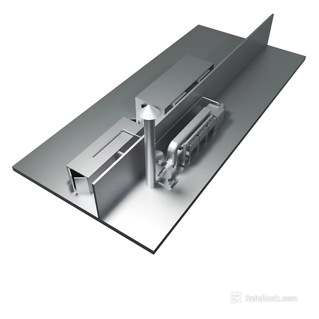 Industrial Metal Structural Components With Mechanical Parts On Steel Base 3d model