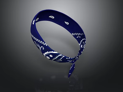 Blue Cotton Bandana With White Patterns For Daily Use Accessory 3d model