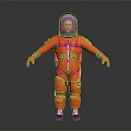 Astronaut In Orange Spacesuit With Helmet Standing Full Body Isolated On Gray Background