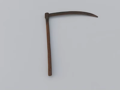 Rusty Sickle As Historical Weapon With Vintage Iron Blade And Wooden Handle 3d model