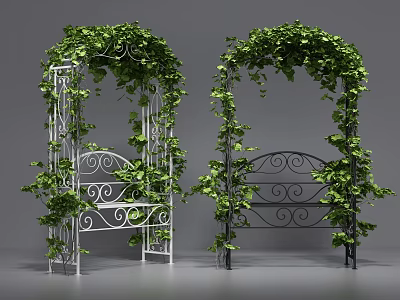 Stylish Iron Outdoor Chair With Scroll Design Surrounded By Green Vines And Garden Arbor 3d model