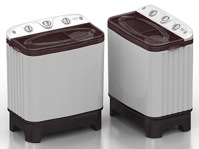 Two Washing Machines With Dual Tub Design White And Dark Brown Color Control Knobs 3d model