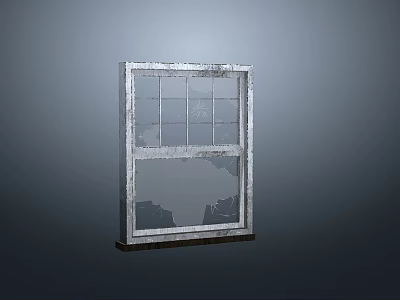 Single Pane Vintage Broken Window With Cracked Glass And Weathered Frame 3d model