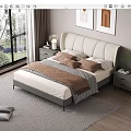 Double Bed with Upholstered Headboard Bedding Nightstands Table Lamp and Large Window View 3d model