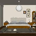 Modern Bedroom Interior Design With Upholstered Bed Wooden Floor And Decorative Art