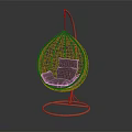 Modern Wicker Hanging Chair With Copper Metal Stand And Plush Purple Cushions