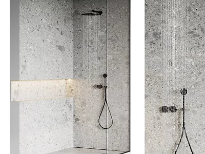Modern Shower System With Rainfall Head And Handheld Spray In Concrete Bathroom Interior 3d model