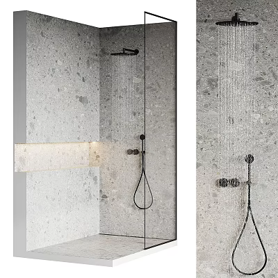Modern Shower System With Rainfall Head And Handheld Spray In Concrete Bathroom Interior 3d model
