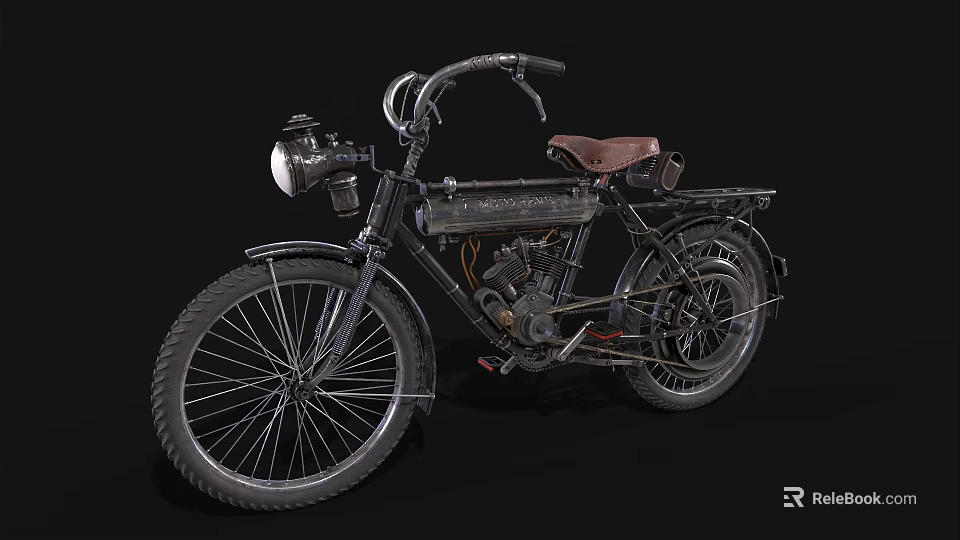 Vintage Bicycle With Classic Headlight Leather Seat And Mechanical Parts 3d model 