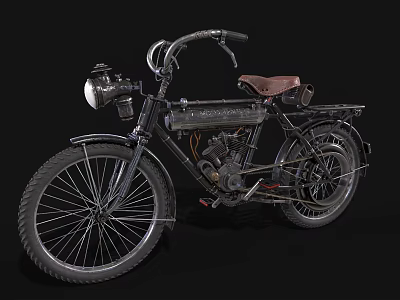 Vintage Bicycle With Classic Headlight Leather Seat And Mechanical Parts 3d model