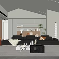 Modern Living Room Interior Design With Black Leather Sofa And White Marble Coffee Table