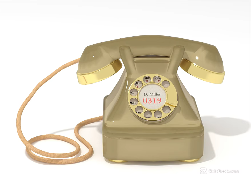 Vintage Telephone With Rotary Dial Beige And Gold Classic Retro Communication Device Design 3d model 