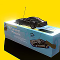Vintage Electric Toy Remote Control Car 79 Dumont Phoenix on Blue Box with Yellow Background