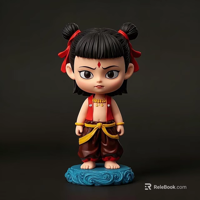 Game And Movie Character Double Buns Red Forehead Mark Red Top Yellow Belt Blue Base 3d model 