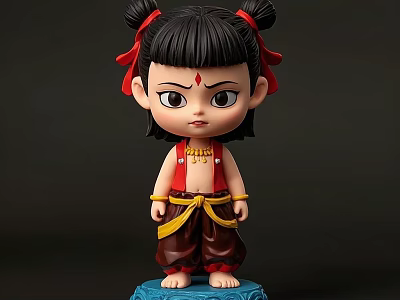 Game And Movie Character Double Buns Red Forehead Mark Red Top Yellow Belt Blue Base 3d model