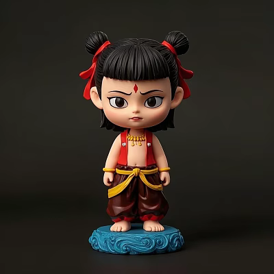 Game And Movie Character Double Buns Red Forehead Mark Red Top Yellow Belt Blue Base 3d model