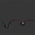 Two Fantasy Winged Creatures With Red Blue Wings And Ornate Costumes In Dark Fantasy Design