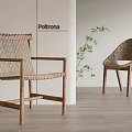 Modern Rattan Leisure Chair Set With Wooden Frame And Indoor Green Plant Decor