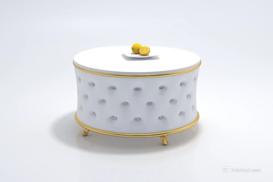 Elegant Modern Coffee Table With White Top Gold Trim And Decorative Lemons On Surface 3d model 