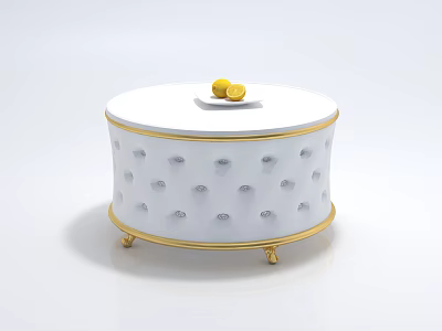 Elegant Modern Coffee Table With White Top Gold Trim And Decorative Lemons On Surface 3d model