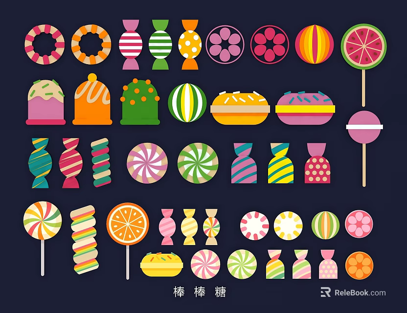 Colorful Candy Shaped Hanging Decorations With Creative Sweet Designs And Lollipop Patterns 3d model 